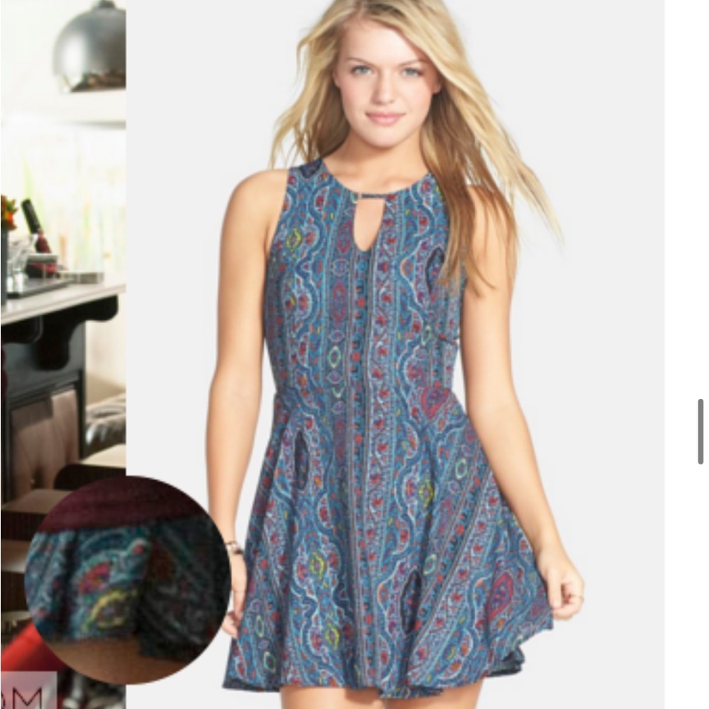 dee elle Blue Paisley Sleeveless Fit & Flare Dress